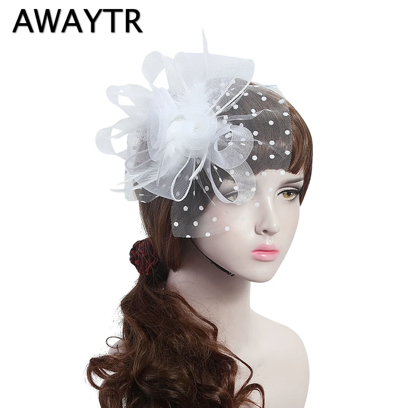 Женская Вуалетка для волос AWAYTR винтажная шляпка с вуалью и перьями