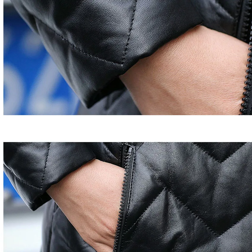 Женский пуховик из натуральной овечьей кожи с капюшоном и воротником лисьего