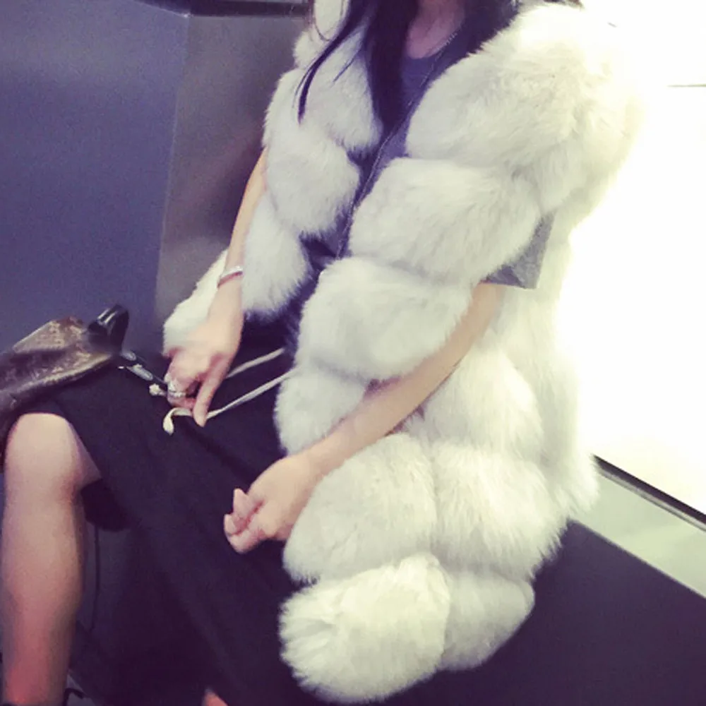 Модный женский теплый жилет пальто куртка искусственный мех верхняя одежда