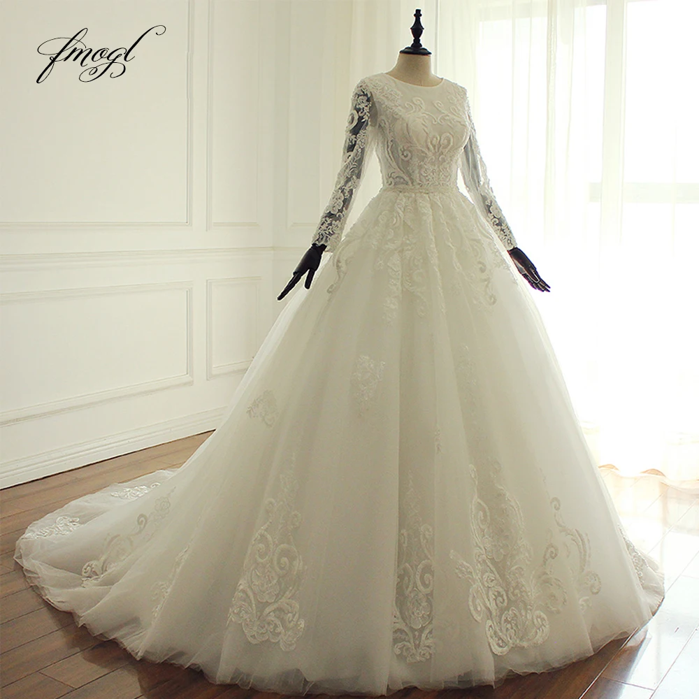 Fmogl халат де mariée с длинными рукавами Boho свадебный наряд пикантные кисейные аппликации бисером винтажное свадебное платье плюс Размеры