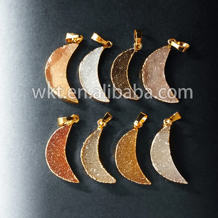 P474 натуральные подвески в форме полумесяца кулоны полумесяца|natural druzy|druzy pendantcrescent
