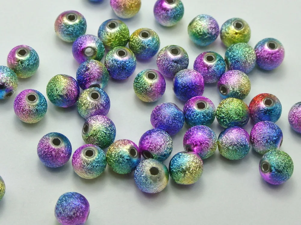 

100 Peacock Multi-Color Stardust Acrylic Round Beads 10mm(3/8") Spacer Finding