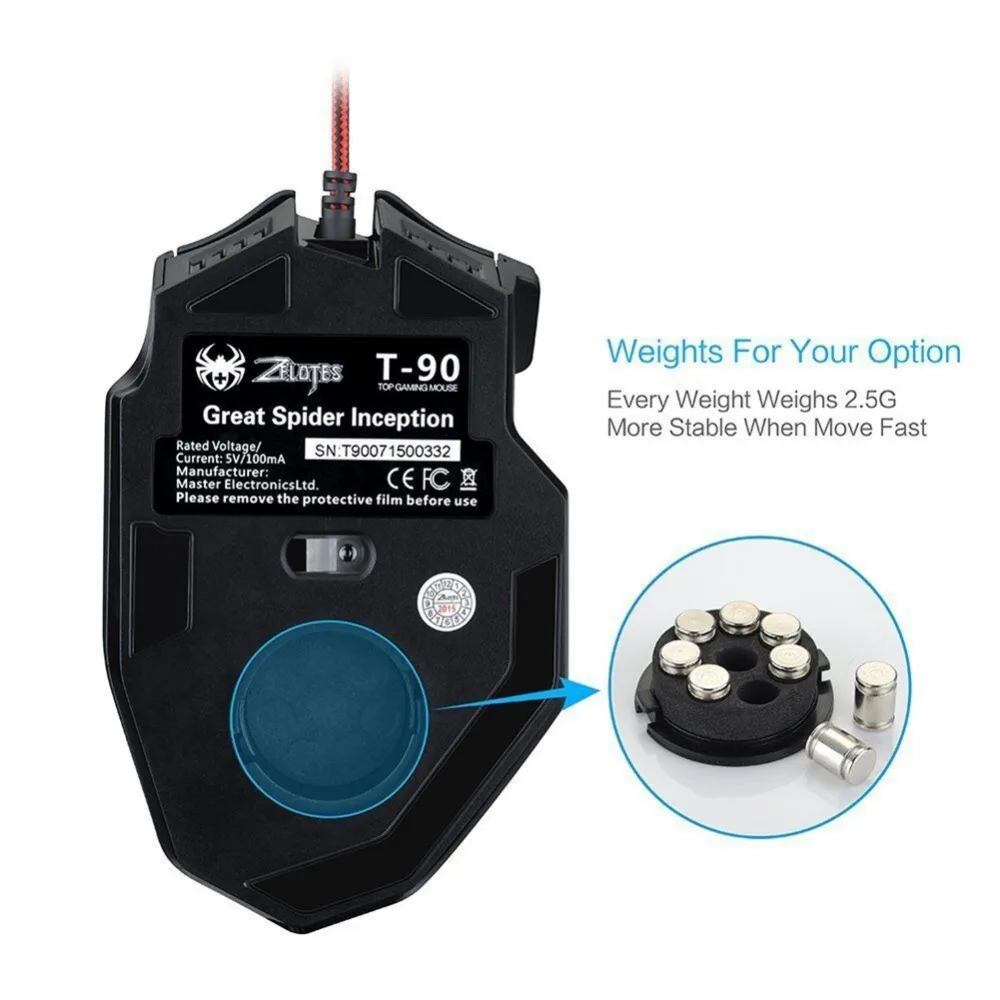 Компьютерные аксессуары zelotes T-90 8 клавиш 9200 точек/дюйм, проводная USB оптическая профессиональная игровая мышь 13 светового режима