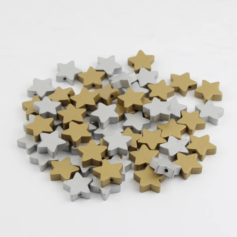 30pcs Gold/Silver Color Star Shape Wooden Beads Loose Spacer For Jewelry Making Diy Necklace Bracelet 15x15mm | Украшения и