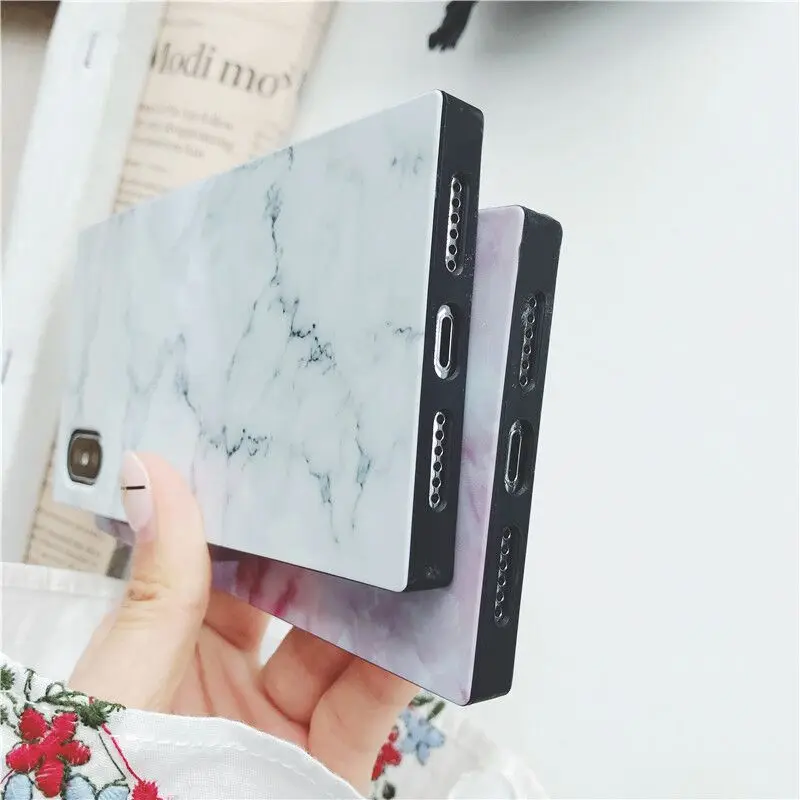 Fashion Glossy Square Phone Case For iPhone 11 Pro Max XS XR X 6 6S 7 8 Plus Marble Stone Pattern Soft Cover |