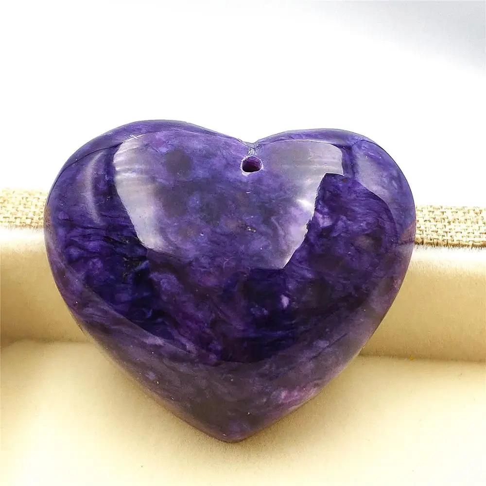 Genuine Natural Purple Charoite Gemstone Pendant 34x30x12mm Heart Love Shape Women Men Love Gift Fashion Pendant Jewelry AAAA