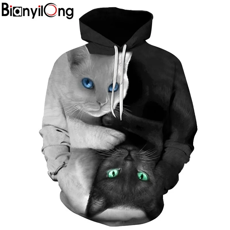 

2020 3D Hoodies Men Hooded Sweatshirts Two cat 3D Print Hoody Casual Pullovers Streetwear Tops Autumn Regular Hipster hip hop