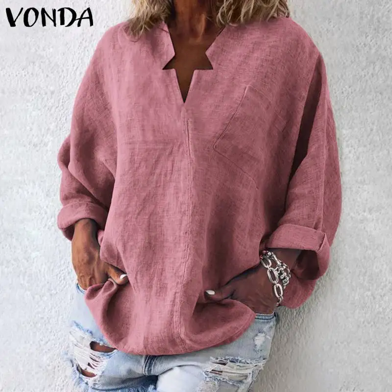 VONDA 6 цветов винтажная блузка женская Повседневная рубашка 2020 весенние топы с V