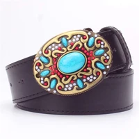 fashion women leather belt bohemian style gemstone beads belt turquoise stones belts arabesque pattern metal belt gift for women