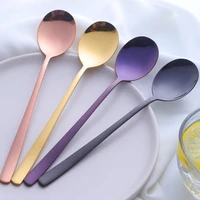 metal korean dessert spoon gold silver coffee spoon colorful stainless steel matte long handled spoon scoop ladle