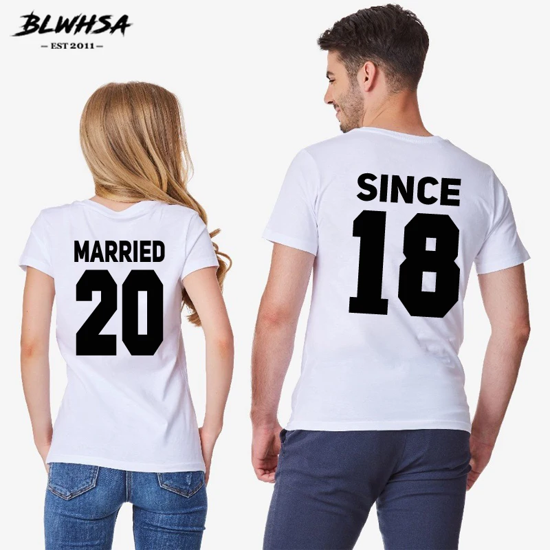 

BLWHSA Married Since 2018 Couple T Shirt Women Married Since Printing Lovers T-Shirt Couple Clothing Girls Boy Tops Tees