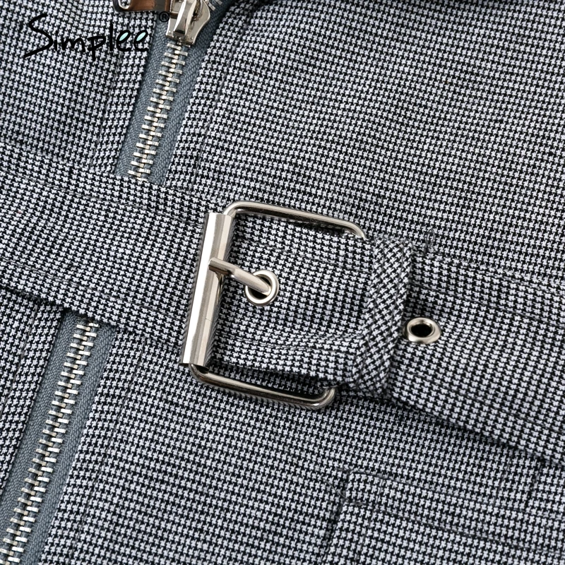 Женское осенне зимнее платье Simplee клетчатое короткое с поясом сексуальное мини V