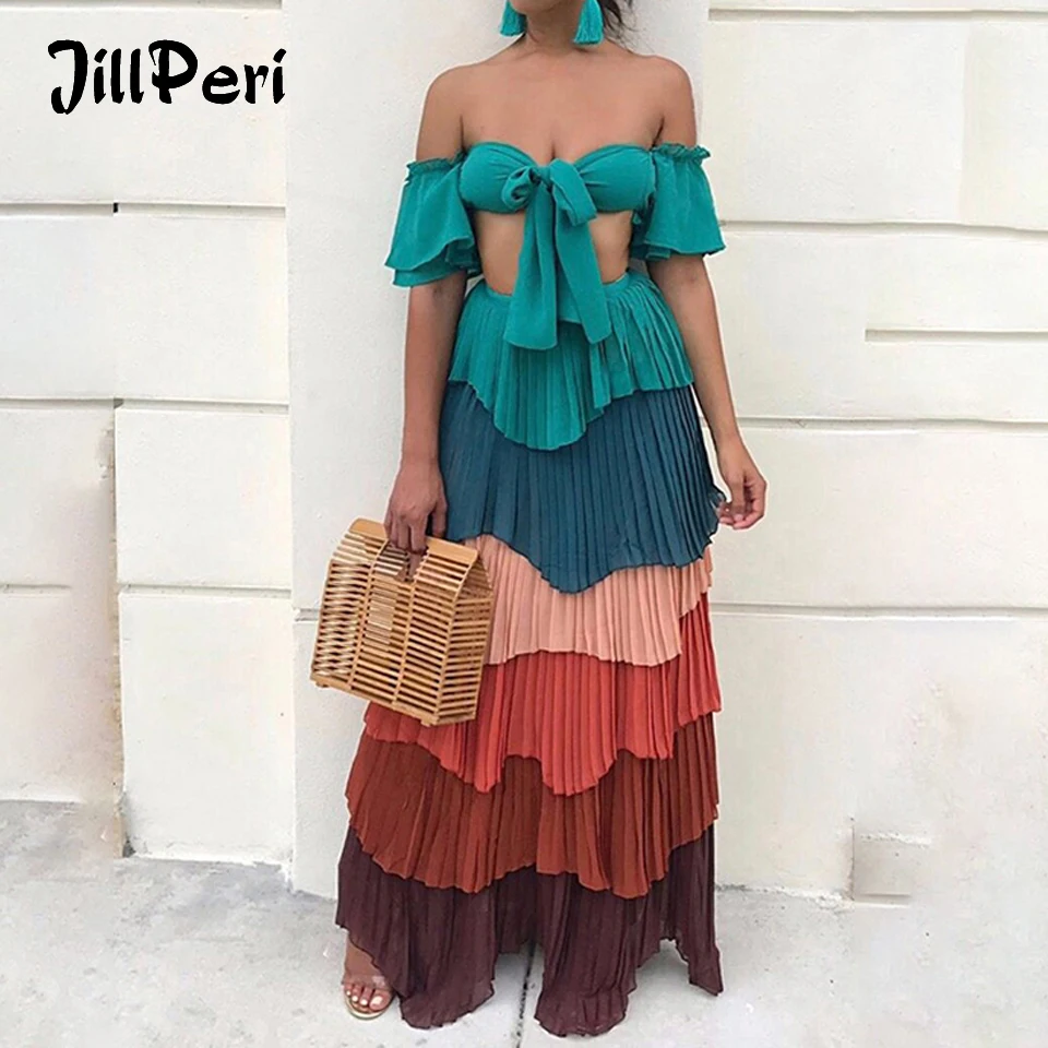 JillPeri женское летнее платье для отдыха красочные с плеча укороченный топ и низ