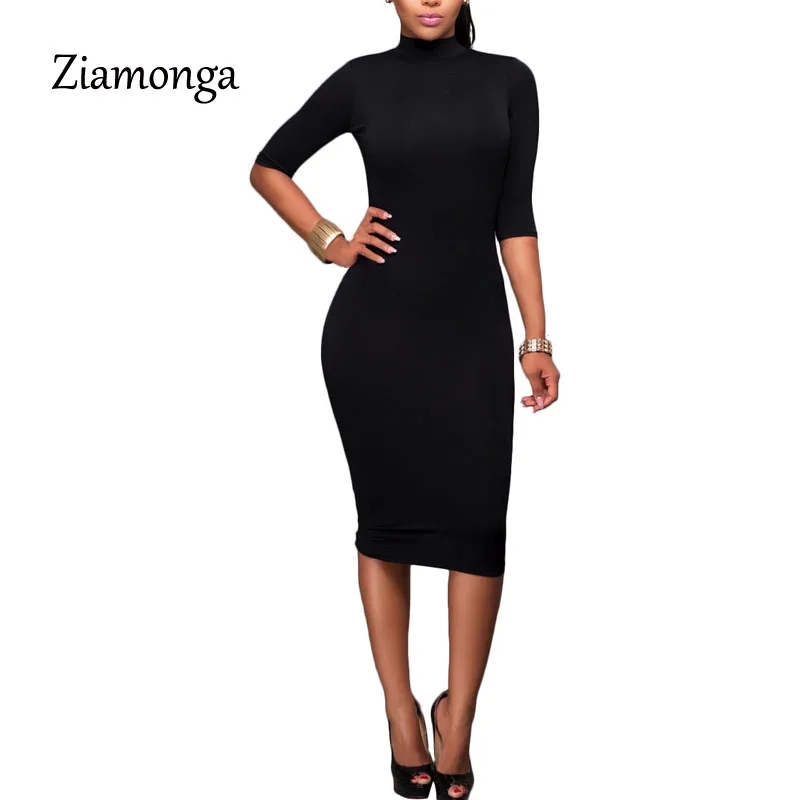 Женское платье водолазка Ziamonga черное/Белое повседневное облегающее средней