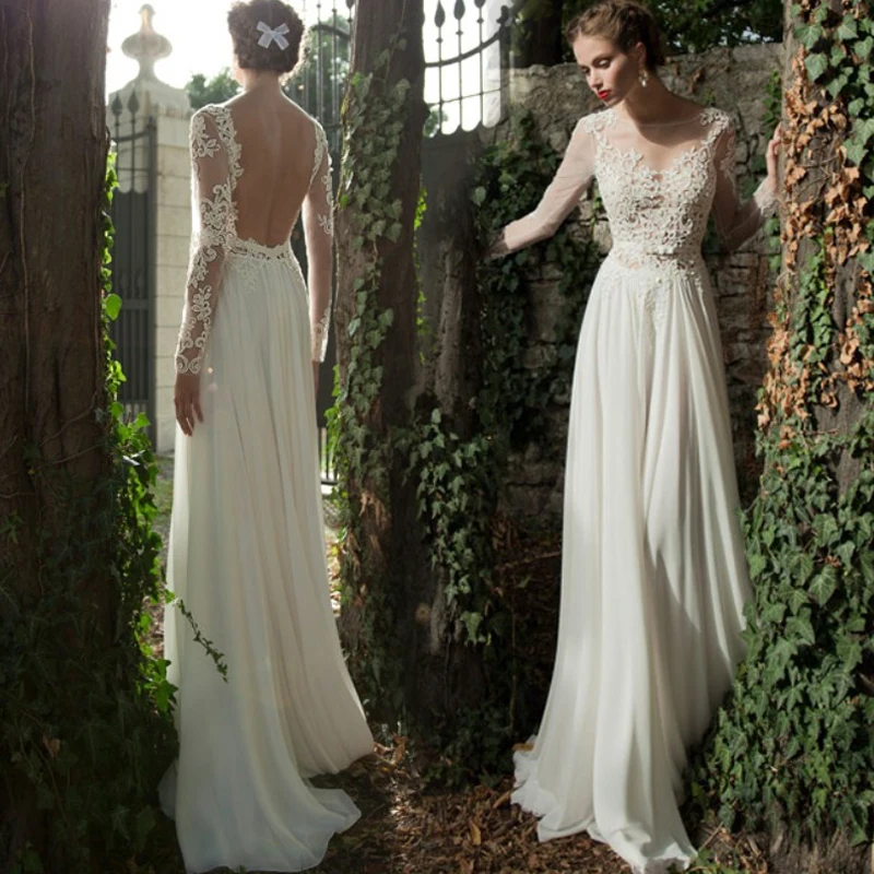 Платье женское винтажное с открытой спинкой кружевное Пляжное 2019|Свадебные