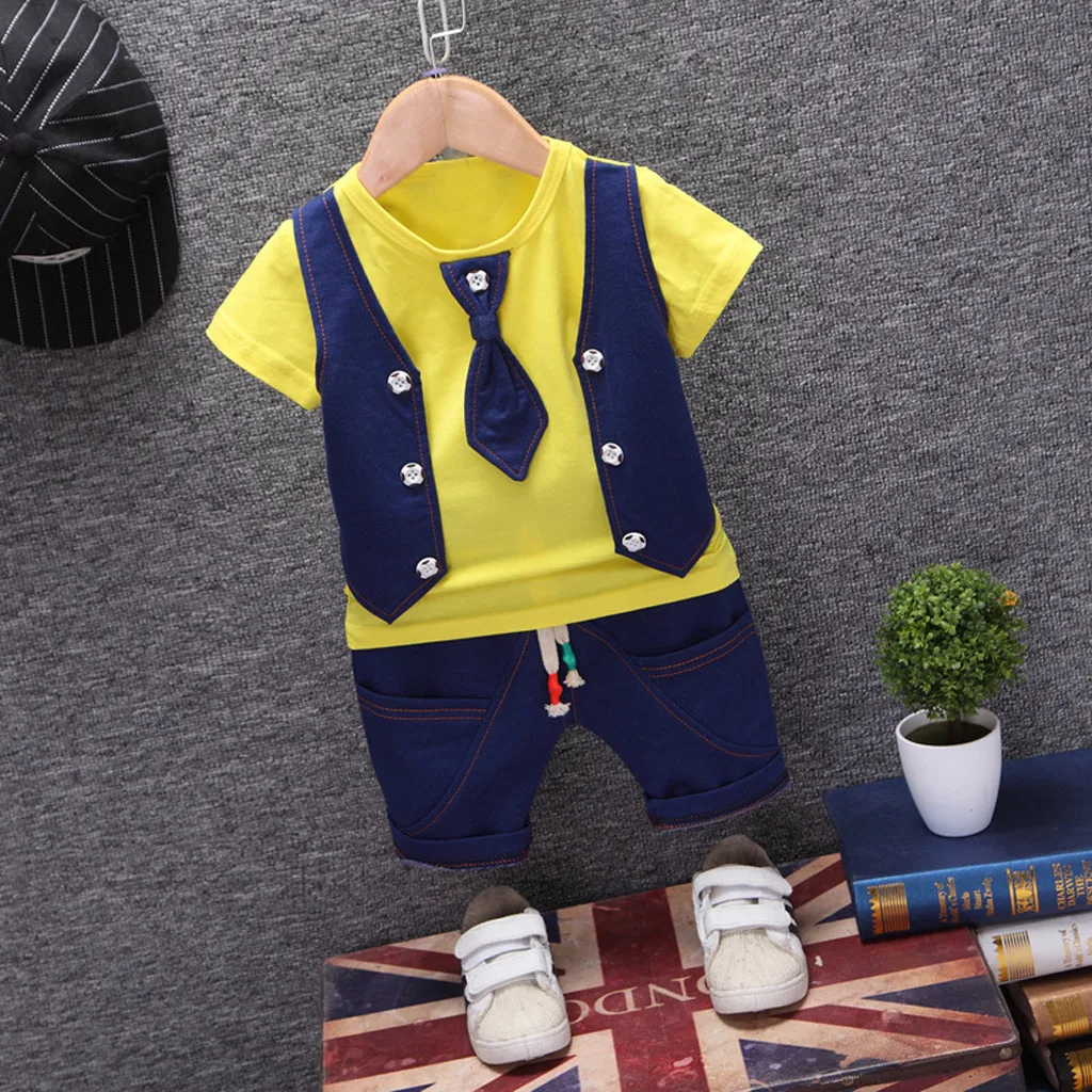 Summer Kids Boys Clothes Gentleman Suit For Baby Boy Children Clothing Set 2pcs T Shirt Shorts Pants Outfit 1 2 3 Years