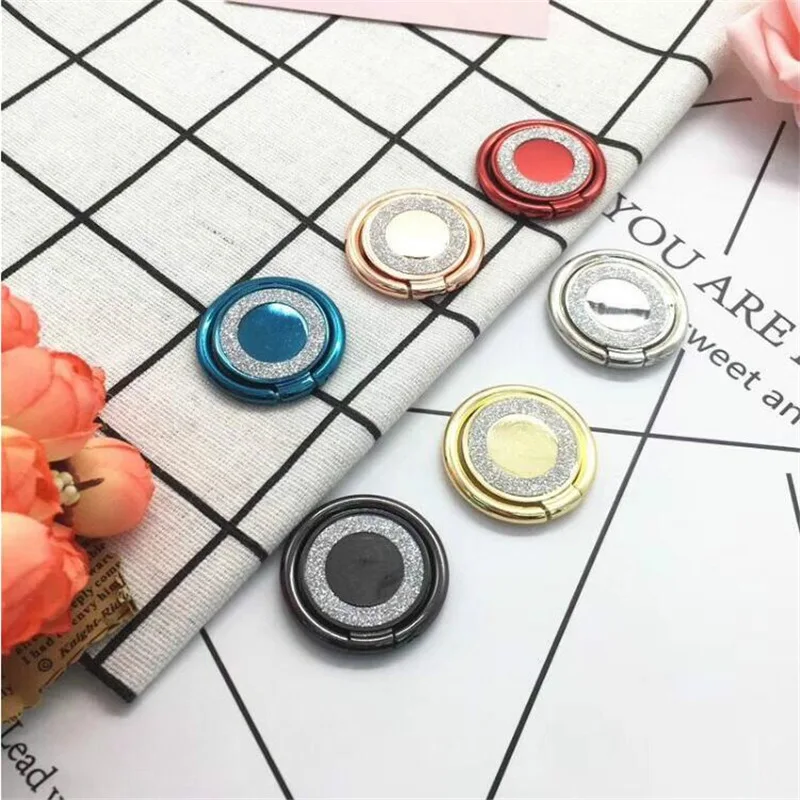 IMIDO Round Metal Phone Holder For iPhone Samsung Universal Glitter 360 Degree Plating Magnetic Finger Ring |