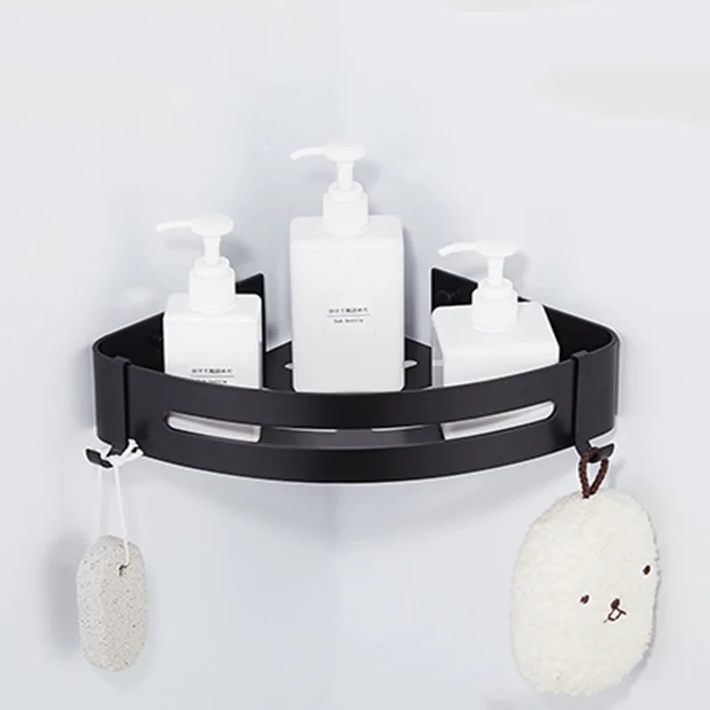 Настенная алюминиевая полка для хранения ванной комнаты с крюком душа