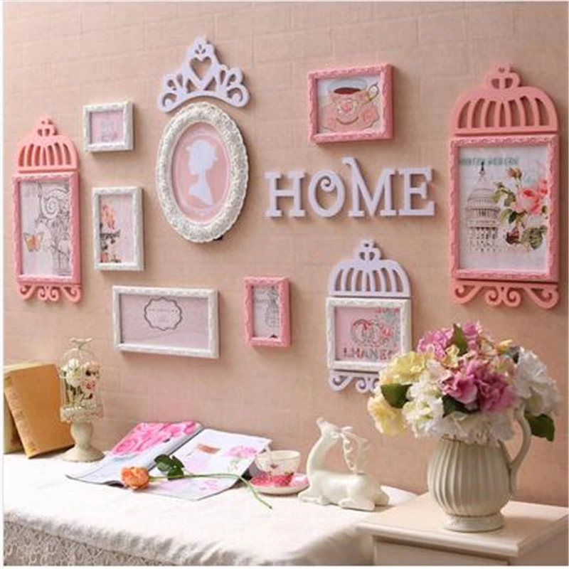 Pink and White Розовые Свадебные украшения для фоторамки день рождения деревянная рамка для картин стены кадровое фото Мураль Гостиная Современная рамка для картин набор - Цвет: Pink and White