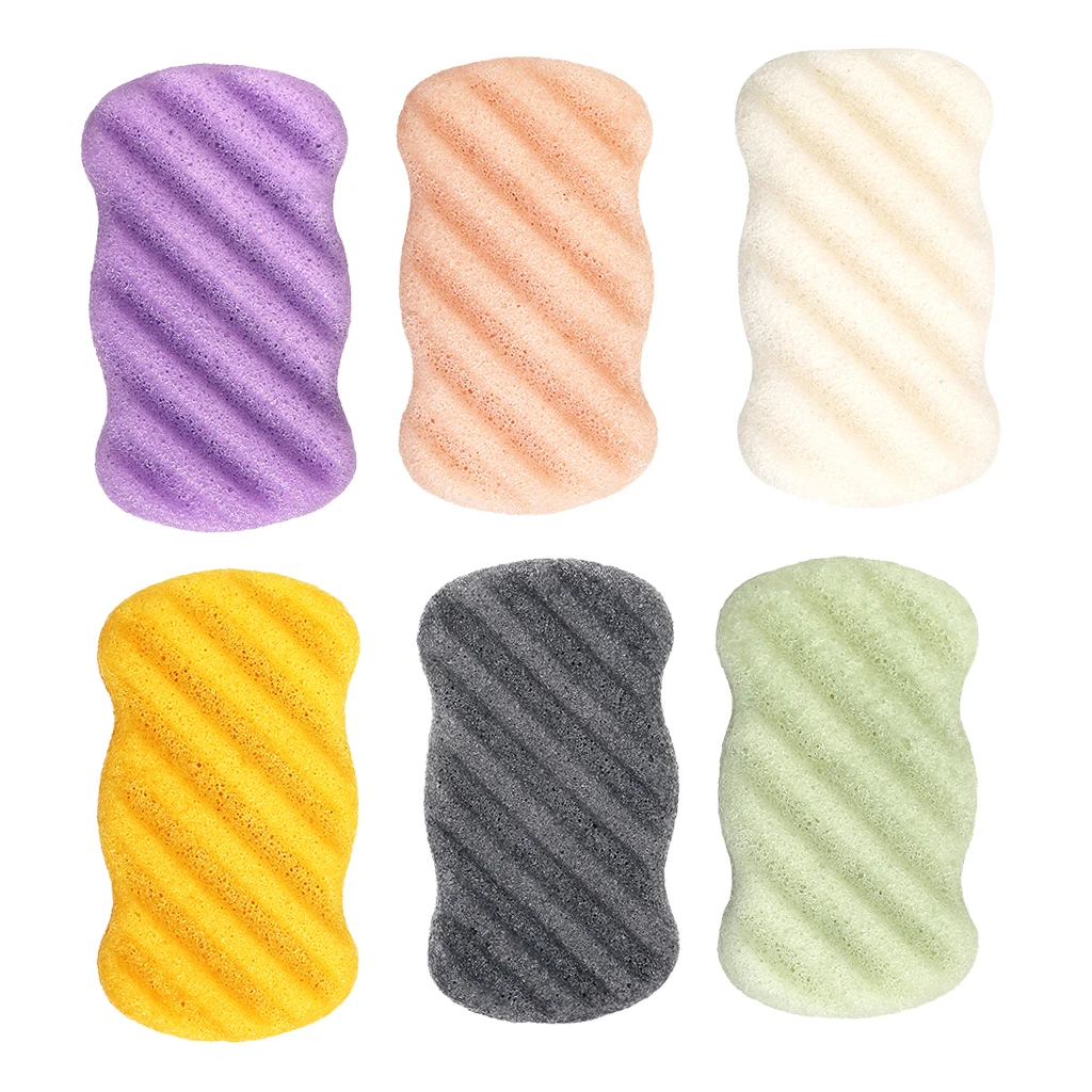 

6x Premium Quality & Larger Size Konjac Sponge All Natural Facial Sponge with Activated Bamboo Charcoa - No Stimulation