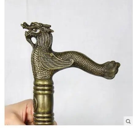 

85CM Collection Old Brass Vivid Flying Dragon Handle Walking Stick Copper Brass Grandpa Good Lucky Vintage