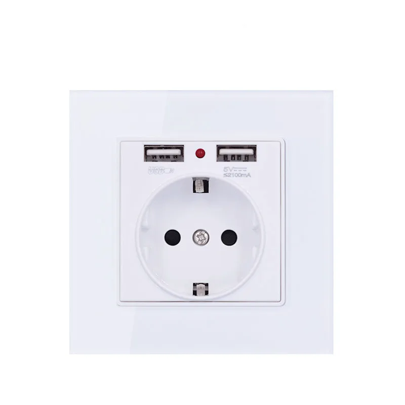 Socket-White Zitt zatt настенная розетка с usb розеткой, стеклянная 2A двойная USB розетка для зарядного устройства, 16A электрическая настенная розетка - Тип: Socket-White
