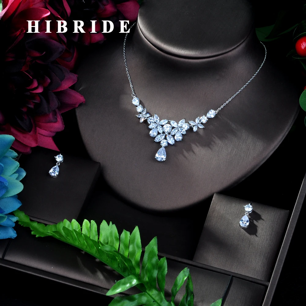 

HIBRIDE Bridal Jewelry Sets Cubic Zirconia Exclusive Dubai Gold Plate Jewellry Luxury Cubic Zirconia Necklace Jewelry N-134