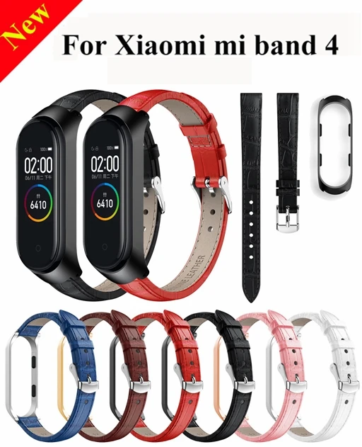 Новинка! Кожаный ремешок для браслета Xiaomi Mi Band 4 металлический корпус аксессуары