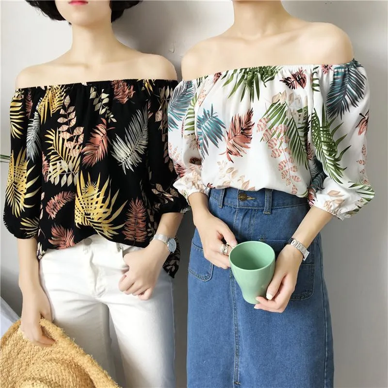 

Women Summer Boho Floral Blouses Sexy Slash Neck Top Shirt Half Sleeve Blouse