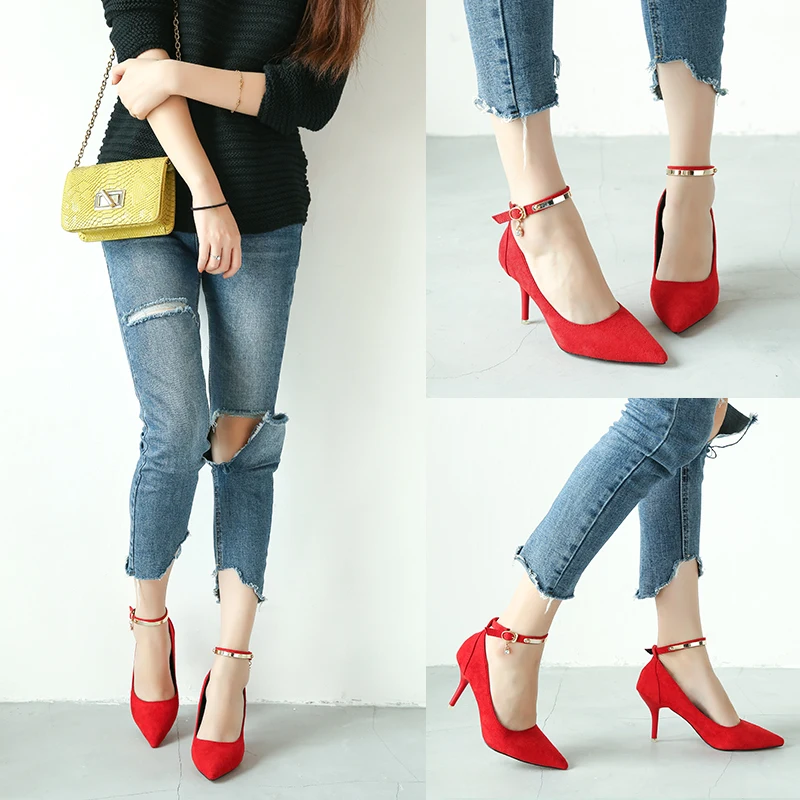 Женские туфли на высоком каблуке Новинка 2019 года шпильке красного цвета женские
