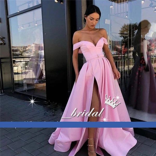 Женское бальное платье с высоким разрезом желтое или розовое для выпускного