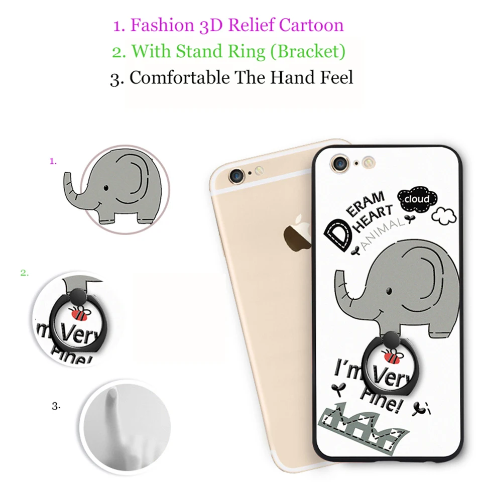 TENENELE Phone Case 4.7'ɿor Apple iPhone 6 s Fashion Silicon Cartoon 3d Relief Cases Stand Ring Cover i6 For 6s |