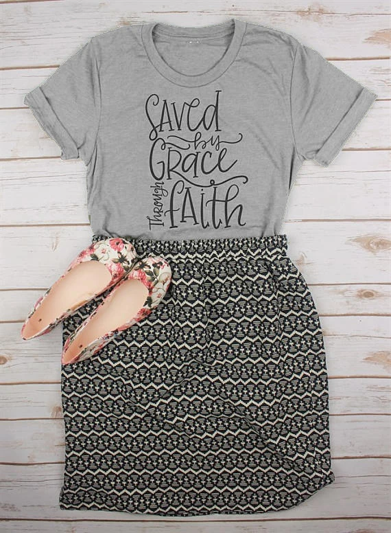 

Saved By Grace Through Faith Christian Shirt Christian shirt Women's Jesus Shirt Christian Shirts Ladies faith tees cotton tops