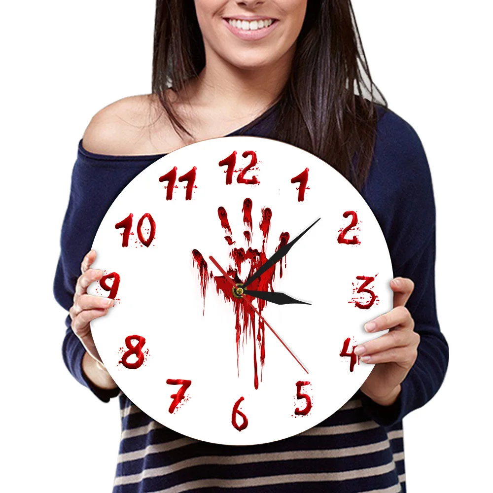 Кровавая рука ужас напечатаны вручную настенные часы Хэллоуин Slasher Новинка
