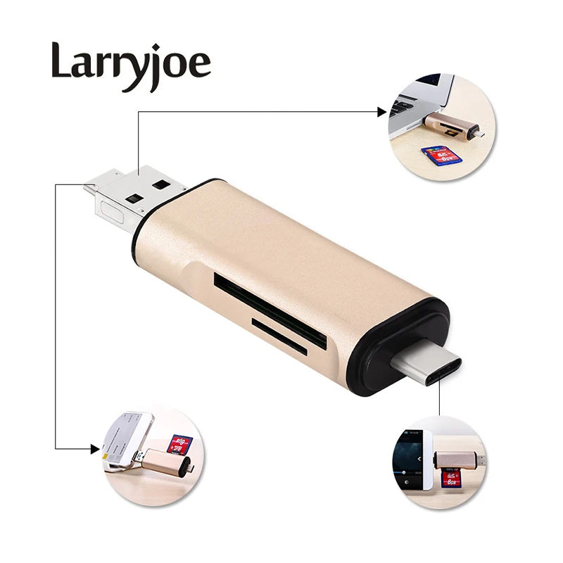 Кард-ридер Larryjoe Mini 3 в 1 устройство для чтения карт памяти с USB Type C Micro на 2 слота SD TF