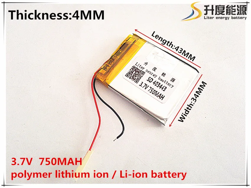 

2pcs [SD] 3.7V,750mAH,[403443] Polymer lithium ion / Li-ion battery for TOY,POWER BANK,GPS,mp3,mp4,cell phone,speaker