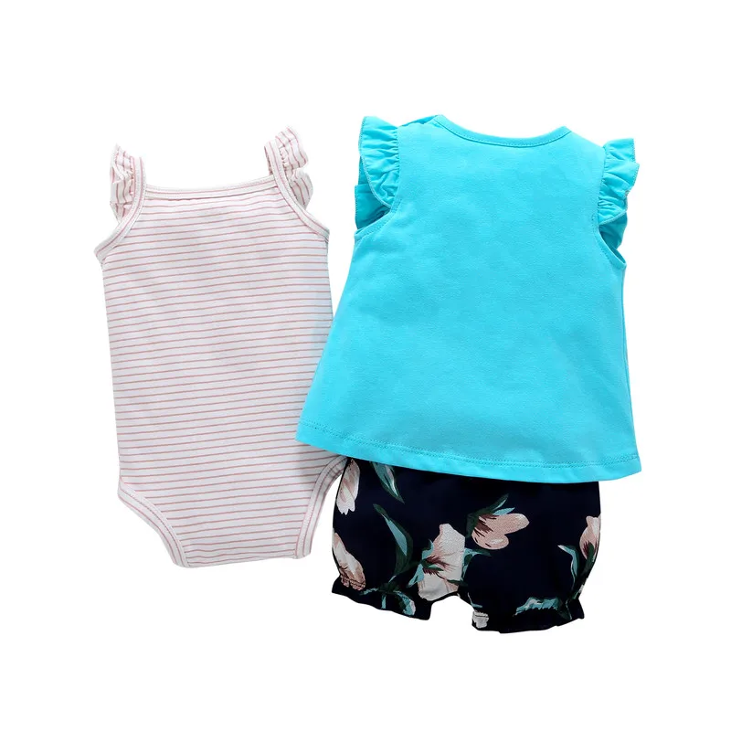 Bebes/мягкий летний Боди, комплект из 3 предметов, короткая футболка+ боди без рукавов+ шорты, летний комплект одежды для младенцев от 6 месяцев до 24 месяцев