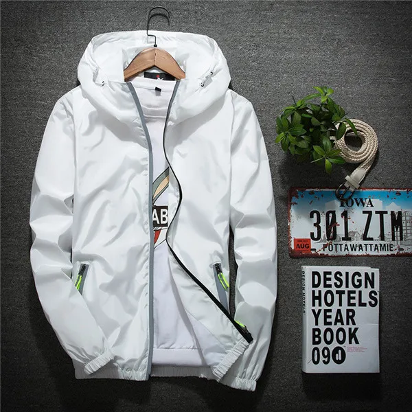 white 6XL 7XL мужская MS на молнии, светоотражающая повседневная куртка, осень, Новая ветровка с капюшоном, уличная одежда, пальто на молнии, верхняя одежда - Цвет: white