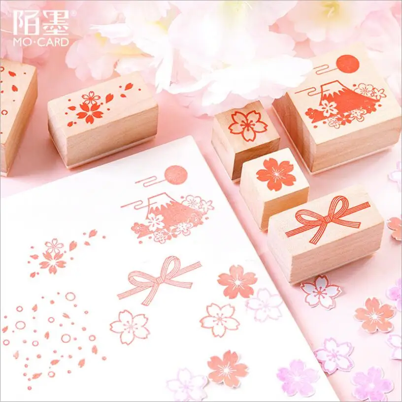 Японские декоративные штампы серии Sakura деревянные и резиновые для дневник писем