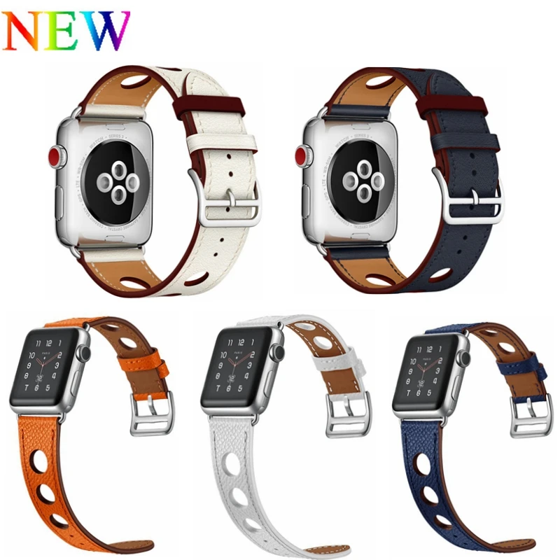 Ремешок из 2019 натуральной кожи для Apple Watch Series 5 4 3 2 1 44 мм 40 42 38 сменный Браслет