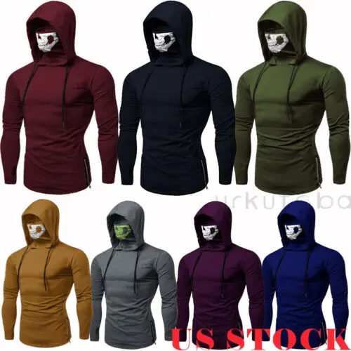 2019 модные толстовки мужские тонкие с капюшоном длинным рукавом маской череп Топы