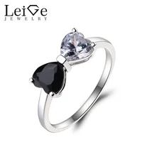 Leige Jewelry Natural Black Spinel Ring Cubic Zirconia Ring Wedding Rings 925 Sterling Silver Heart Cut Gemstone Rings for Her
