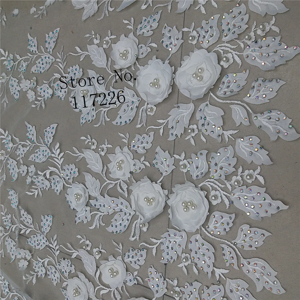 Белая Тюлевая кружевная ткань 3D цветок Высококачественная из бисера красивая в