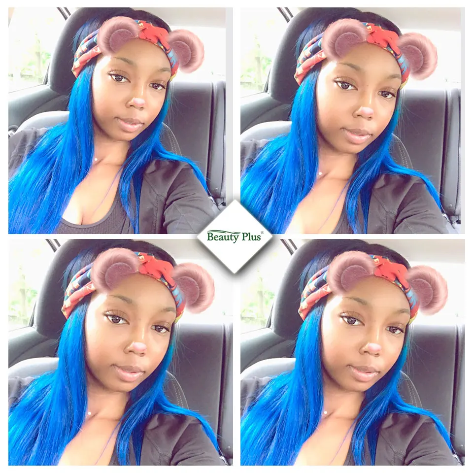 Ombre Bundles With Closure Peruvian Straight Human Hair Weave Beauty Plus Nonremy Blue Green Pink Blonde 2 Bundles With Closure