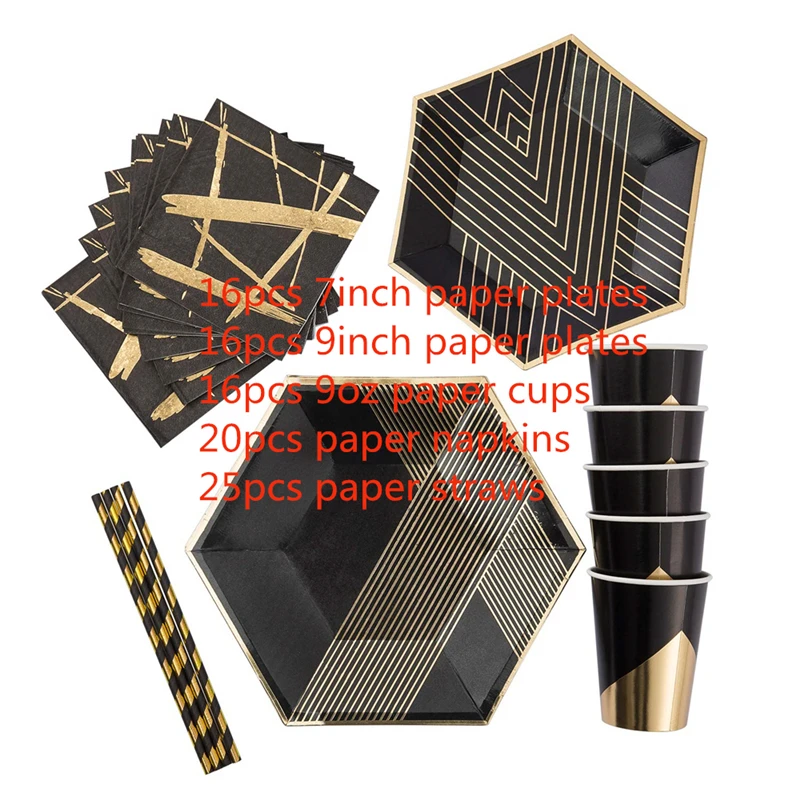 Set 2 Tableware Set Ipalmy 72pcs С Днем Рождения вечерние украшения набор цвет серебристый, золотой и черный Бумага Pom Poms висящий флаг поставка шаров для праздников - Цвет: Set 2 Tableware Set