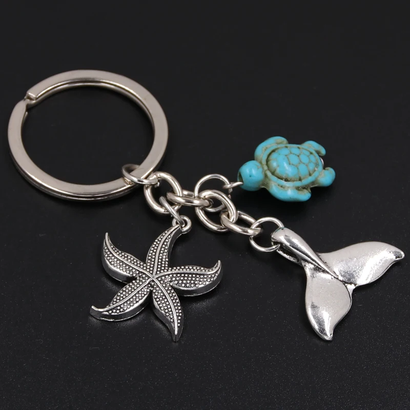 

1PC Blue Turtle Beads Starfish Conch Fish Tail Keychain Diy Handmade Ocean Beach Jewelry