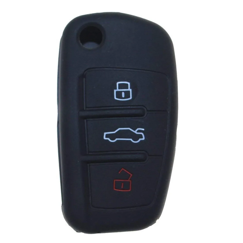

Car Key Cover Skin Remote Fob Case Jacket for Audi A1 A4 A5 S1 S2 Silicone 3 Button Black