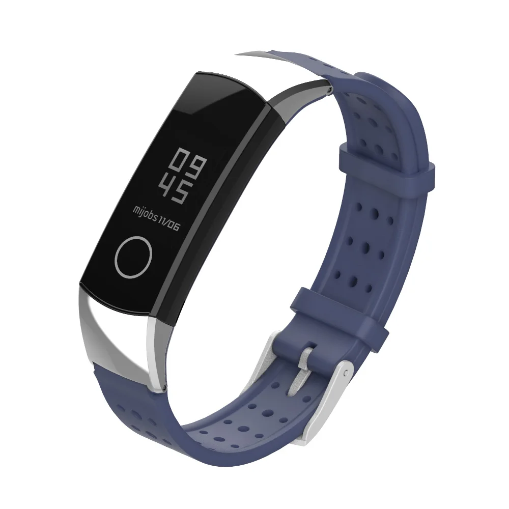 Midnight Blue Silver Mijobs ремешок для huawei Honor Band 4 Smart силиконовый браслет-повязка для Honor Band 4 умные часы с ремнем аксессуары - Цвет: Midnight Blue Silver