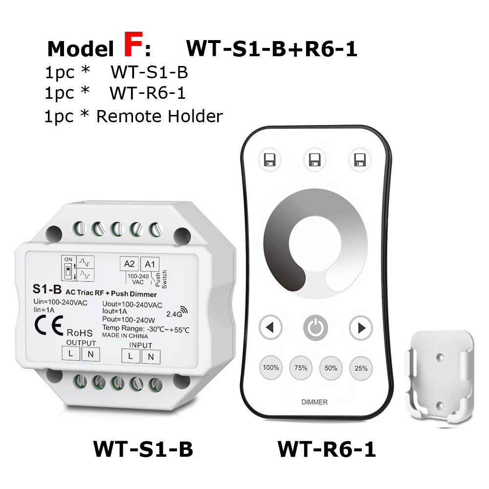 Model F Светодиодный диммер 220 V 230 V 110 V AC Triac RF беспроводной 2,4G дистанционный кнопочный переключатель с регулировкой яркости контроллер для одного цвета светодиодный ламповый светильник - Цвет: Model F