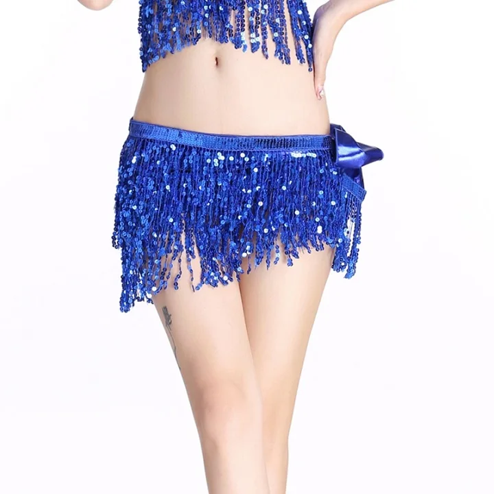 royal blue Для женщин танец живота хип шарф сценические наряды голографические блестки кисточкой мини юбка музыкальный фестиваль костюмы обёрточная бумага пояс - Цвет: royal blue